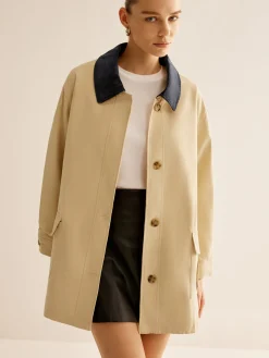 Cotton Contrast Collar Button Jacket Outerwear|Jackets