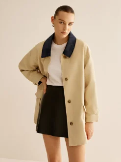 Cotton Contrast Collar Button Jacket Outerwear|Jackets