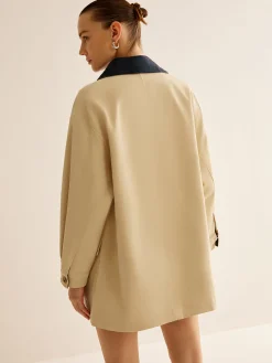 Cotton Contrast Collar Button Jacket Outerwear|Jackets