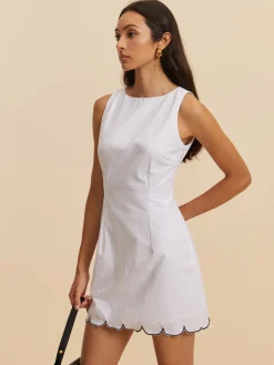 Online Cotton Contrast Hem Short Dress White Dresses|Casual Dresses