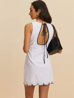 Online Cotton Contrast Hem Short Dress White Dresses|Casual Dresses