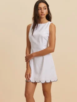 Online Cotton Contrast Hem Short Dress White Dresses|Casual Dresses