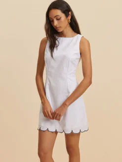 Online Cotton Contrast Hem Short Dress White Dresses|Casual Dresses
