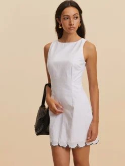 Online Cotton Contrast Hem Short Dress White Dresses|Casual Dresses