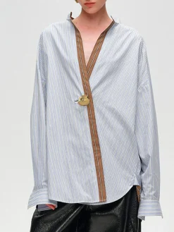 Outlet Cotton Contrast Trim Pinstripe Polo Shirt Blouses & Shirts|Tops
