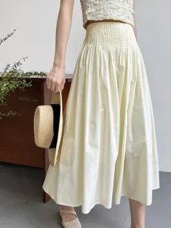 Sale Cotton Creamy Pleated Maxi Skirt Skirts|Bottoms