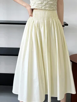 Sale Cotton Creamy Pleated Maxi Skirt Skirts|Bottoms
