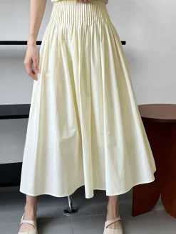 Sale Cotton Creamy Pleated Maxi Skirt Skirts|Bottoms