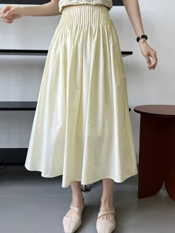 Sale Cotton Creamy Pleated Maxi Skirt Skirts|Bottoms