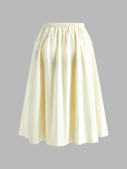 Sale Cotton Creamy Pleated Maxi Skirt Skirts|Bottoms