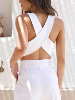 New Cotton Crisscross Tailored Vest Vests|Tank Tops & Camis