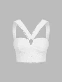Sale Cotton Eyelet Zippered Crop Top Crop Tops|Tank Tops & Camis
