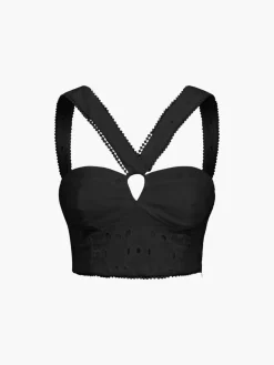 Sale Cotton Eyelet Zippered Crop Top Crop Tops|Tank Tops & Camis
