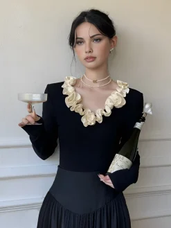 Sale Cotton Floral Trim Slim Blouse Blouses & Shirts|Tops