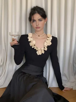 Sale Cotton Floral Trim Slim Blouse Blouses & Shirts|Tops