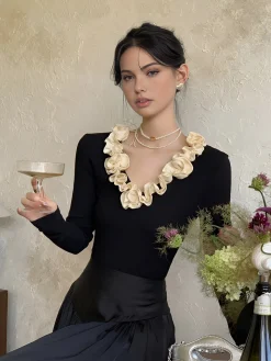 Sale Cotton Floral Trim Slim Blouse Blouses & Shirts|Tops