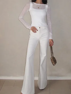 Discount Cotton High-Waist Bootcut Pants Bottoms