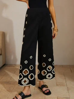 New Cotton Hollow Embroidered Cropped Pants Pants|Bottoms