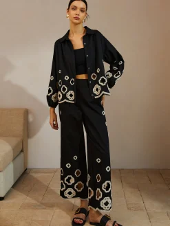 New Cotton Hollow Embroidered Cropped Pants Pants|Bottoms