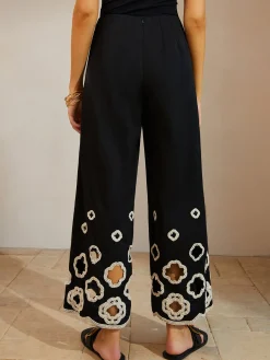 New Cotton Hollow Embroidered Cropped Pants Pants|Bottoms