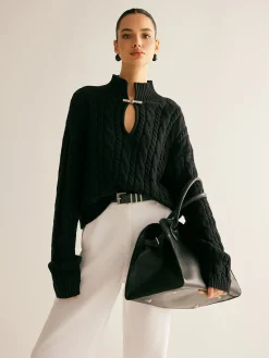 Online Cotton Keyhole Neckline Knit Top Sweater Tops|Sweaters & Cardigans