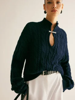 Online Cotton Keyhole Neckline Knit Top Sweater Tops|Sweaters & Cardigans