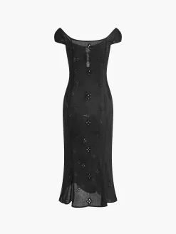 Sale Cotton Keyhole Neckline Midi Dress Black Dresses|Casual Dresses