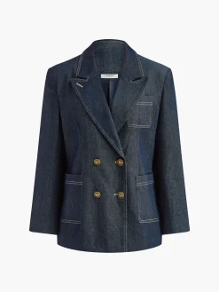 Sale Cotton Lapel Denim Blazer Outerwear|Blazers