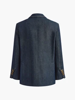 Sale Cotton Lapel Denim Blazer Outerwear|Blazers