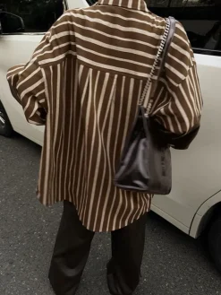 New Cotton Panel Pinstripe Polo Shirt Blouses & Shirts|Tops