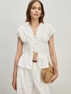 New Cotton Pleated Knotted Blouse Blouses & Shirts|Tops