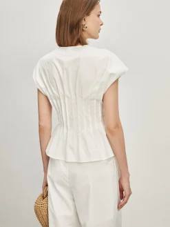 New Cotton Pleated Knotted Blouse Blouses & Shirts|Tops