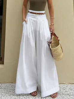 Discount Cotton Pleated Wide Leg Pants Wide Leg|Pants
