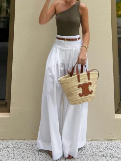 Discount Cotton Pleated Wide Leg Pants Wide Leg|Pants