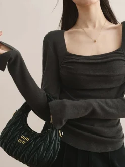 Cotton Square Neck Slim Sweater Sweater Tops|Sweaters & Cardigans