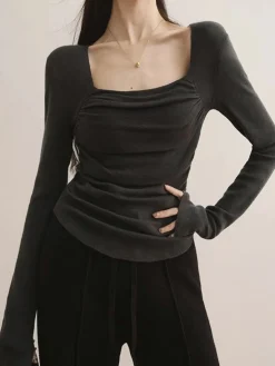 Cotton Square Neck Slim Sweater Sweater Tops|Sweaters & Cardigans