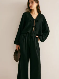 Discount Cotton Tie Front Cozy Pants Set Pants Sets|Matching Sets