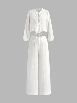 Sale Cotton Tie Front Pants Set Pants Sets|Matching Sets
