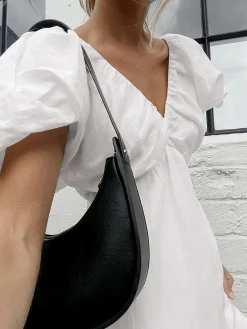 Discount Cotton V-Neck Puff Sleeves Backless Dress White Dresses|Casual Dresses