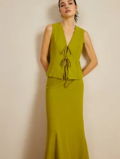 Sale Cotton V-Neck Tie Front Skirt Set Skirt Sets|Long Sleeve Sets