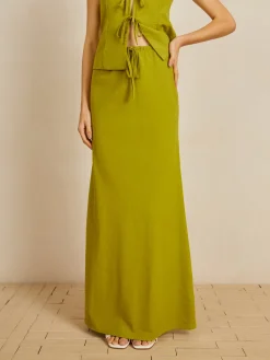 Sale Cotton V-Neck Tie Front Skirt Set Skirt Sets|Long Sleeve Sets