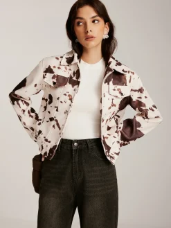 Online Cow Printed Tweed Short Jacket Outerwear|Jackets