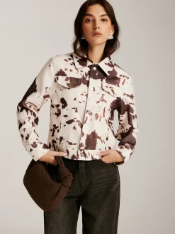 Online Cow Printed Tweed Short Jacket Outerwear|Jackets