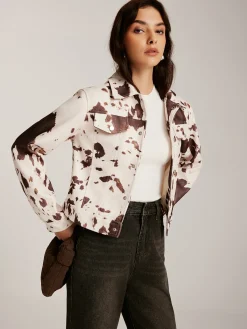 Online Cow Printed Tweed Short Jacket Outerwear|Jackets