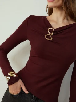 Cowl Neck Metal Decor Slim Blouse Blouses & Shirts|Tops