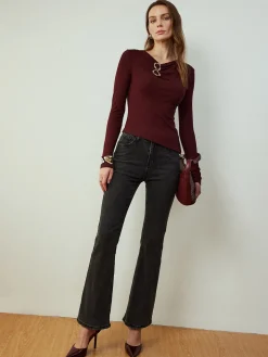 Cowl Neck Metal Decor Slim Blouse Blouses & Shirts|Tops