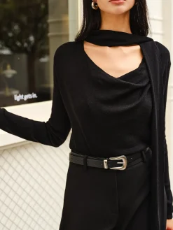 Clearance Cowl Neck Ribbon Knit Top Sweater Tops|Sweaters & Cardigans