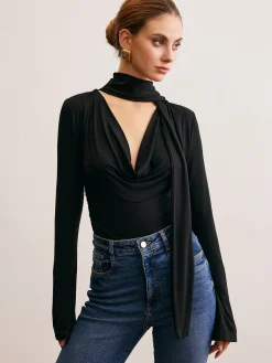 New Cowl Neck Ribbon T-Shirt T-shirts|Tops