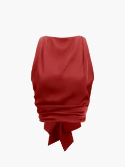 Discount Cowl Neck Ruched Open Back Crop Top Crop Tops|Tank Tops & Camis