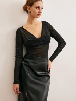 Outlet Cowl Neck Sequins Thin Blouse Blouses & Shirts|Tops
